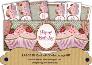 Strawberry Cupcake Happy Birthday Larg Dl Decoupage Card Kit