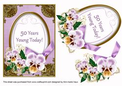 Lilac Pansies 50 Years Young Oval 7x5in Step by Step