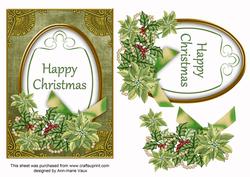 Olive Poinsettia Happy Christmas Oval 7x5in Step by Step
