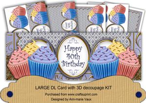 Blue Cupcakes 40th Birthday Large Dl Card Kit