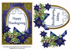 Darkblue Poinsettia Happy Thanksgiving Oval 7x5 Step by Step