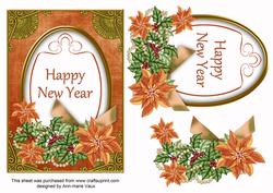 Borange Poinsettia Happy New Year Oval 7x5 Step by Step