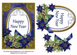 Darkblue Poinsettia Happy New Year Oval 7x5 Step by Step