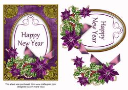 Purple Poinsettia Happy New Year Oval 7x5 Step by Step