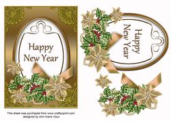 Gold Poinsettia Happy New Year Oval 7x5 Step by Step