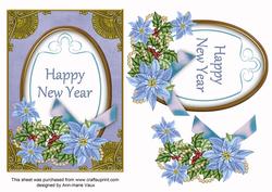 Pblue Poinsettia Happy New Year Oval 7x5 Step by Step