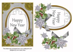 Silver Poinsettia Happy New Year Oval 7x5 Step by Step