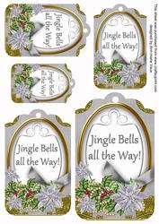Silver Poinsettia Jingle Bells Sentiment Tag Sheet