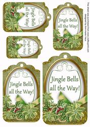 Olive Poinsettia Jingle Bells Sentiment Tag Sheet