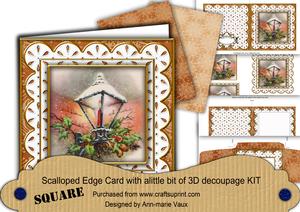 Christmas Lantern Oran Anglaise Scallop Square 3D Card Kit