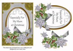 Silver Poinsettia Mum at Christmas Oval 7x5in Step by Step