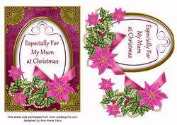 Cerise Poinsettia Mum at Christmas Oval 7x5 Step by Step