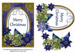 Dark Blue Poinsettia Merry Christmas Oval 7x5in Step by Step