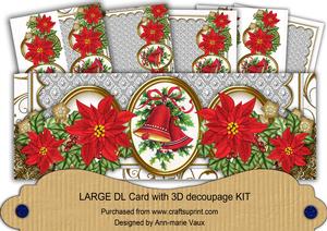 Christmas Bells Ink Saver! Large Dl Decoupage Card Kit