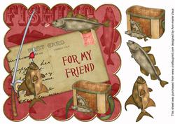 Red Fishing for My Friend 8in Decoupage Step by Step