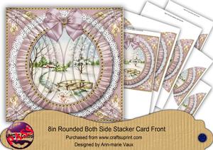 Pretty Snowscene Pink Ruffle 8in Rounded Side Stacker