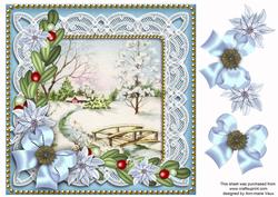 Pretty Snowscene Blue Poinsettia 8in Decoupage Step by Step