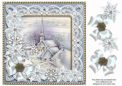 Blue Village Church Poinsettia 8in Decoupage Step by Step