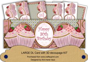 Pink Strawberry Cupcake 30th Birthday Large Dl Card Kit