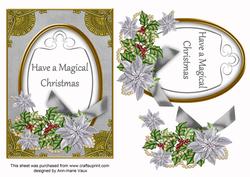 Silver Poinsettia Magical Christmas Oval 7x5in Step by Step