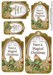 Gold Poinsettia Magical Christmas Sentiment Tag Sheet