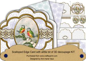Blue Tits Flake Anglaise Scallop 3D Decoupage Card Kit