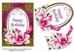 Cerise Magnolia Happy Birthday Oval 7x5in Step by Step