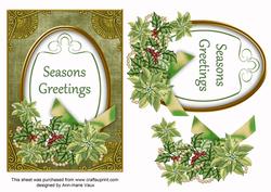 Olive Poinsettia Seasons Greetings Oval 7x5in Step by Step
