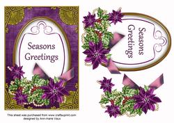 Purple Poinsettia Seasons Greetings Oval 7x5in Step by Step