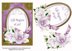 Lilac Magnolia Life Begins at 50! Oval 7x5in Step by Step