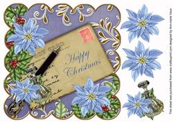 Blue Poinsettia Happy Christmas 8in Scallop Step by Step