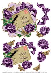 Purple Rose Best Wishes 6in Bracket Decoupage Topper