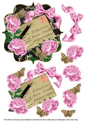 Pink Rose Blk If Friends Were 6in Bracket Decoupage Topper