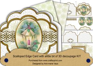 Christmas Lantern2 Anglaise Scallop Decoupage Card Kit
