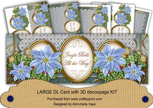 Pale Blue Poinsettia Jingle Bells Large Dl Card Kit