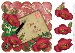 Red Poppy 30 Today 8in Scallop Decoupage Topper