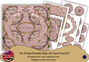 Dusky Pink Love at Christmas Holly 3D Rosette 8in Cf Kit