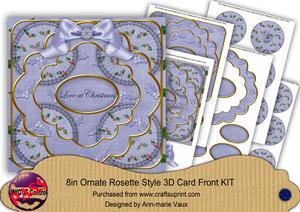 Blue Holly Love at Christmas 3D Rosette 8in Card Front Kit