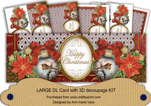 Red Robin1 Happy Christmas Large Dl Decoupage Card Kit