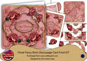 Deep Red Happy Birthday Fancy 8in Decoupage Card Front Kit