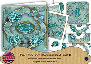 Teal Rose Happy Birthday Fancy 8in Decoupage Cf Kit
