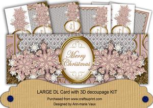Dpink Snowflake Merry Christmas Large Dl Card Decoupage Kit