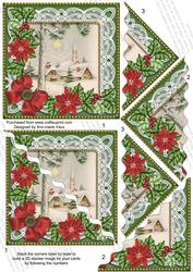 Winter Pub Poinsettia 5in Triangle Wavy Corner Stacker