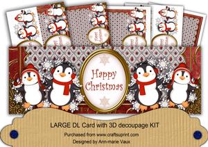 Red Penguins Happy Christmas Large Dl Card Kit