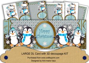 Blue Penguins Happy Christmas Large Dl Card Kit