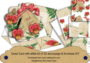 Red Pansy with Love Easel Card and Envelope Kit