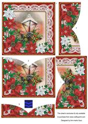 Christmas Lantern Red Poinsettia 5in V Bottom Stacker