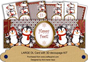 Red Penguins Happy Feet Large Dl Card Kit