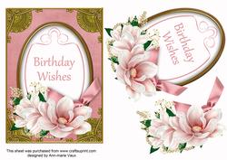 Pink Magnolia Birthday Wishes Oval 7x5in Step by Step