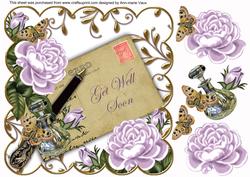 Lilac Roses Get Well Soon 8in Scallop Decoupage Topper